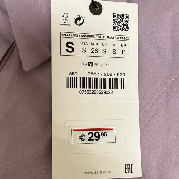 NWT Zara Lilac Cropped Button-Down Puff Sleeve Shirt - Picture 2 of 6